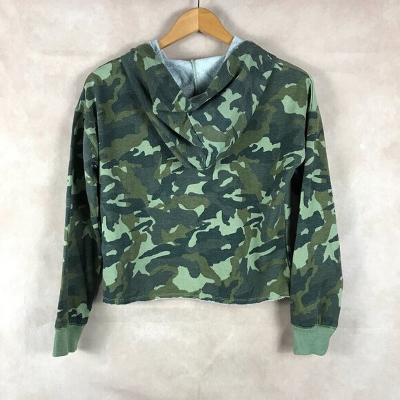 NEW Women's Cropped Green Camo Fleece Hoodie MEDIUM - Picture 5 of 7